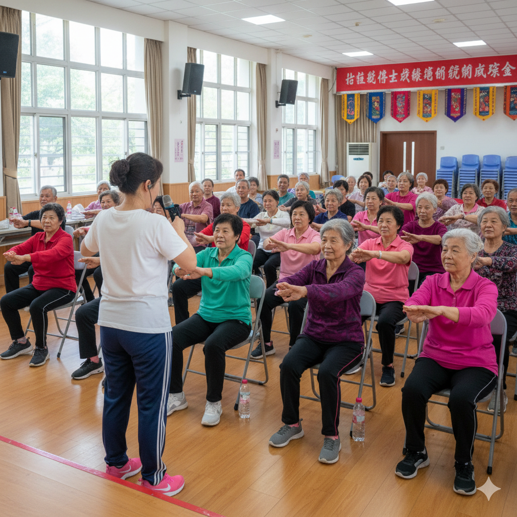 樂齡中心運動課程 - 專業講師帶領長輩進行健康運動